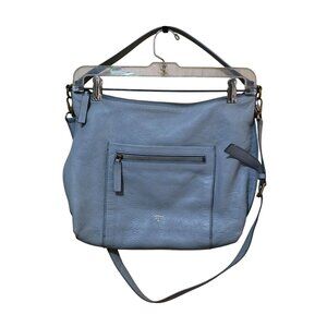 Fossil Light Blue Leather Crossbody Shoulder Bag With Front Zip Pocket